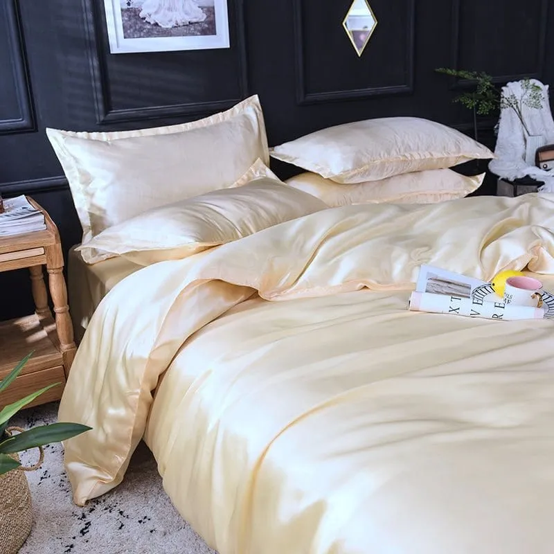 Beige clair type satin - Drap housse / Housse de couette / 2 taies d'oreiller