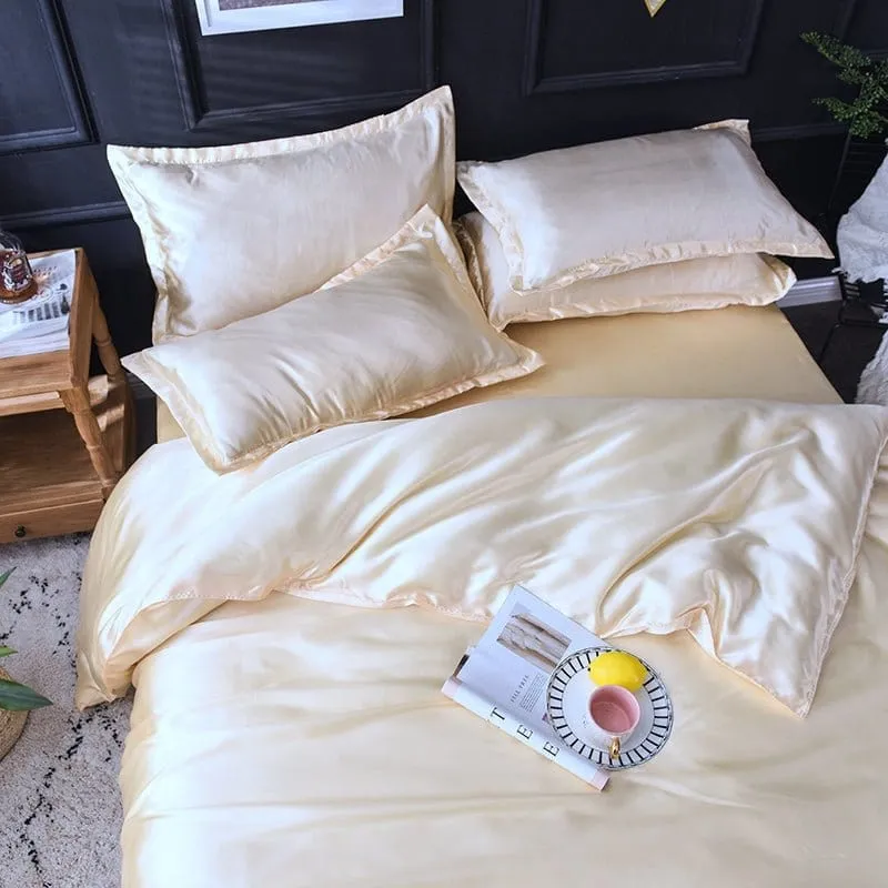 Beige clair type satin - Drap housse / Housse de couette / 2 taies d'oreiller