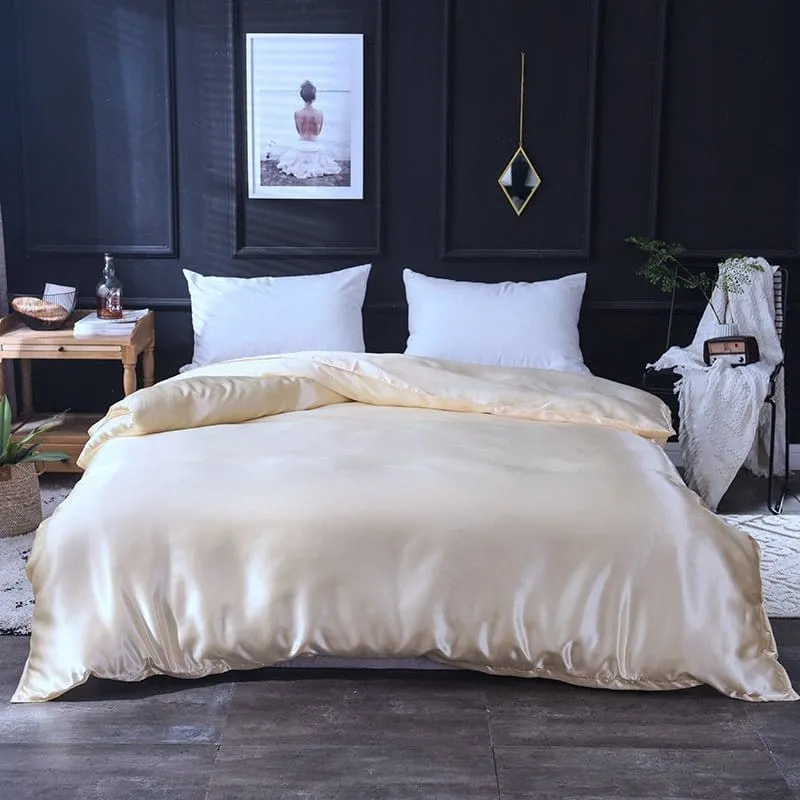Beige clair type satin - Drap housse / Housse de couette / 2 taies d'oreiller