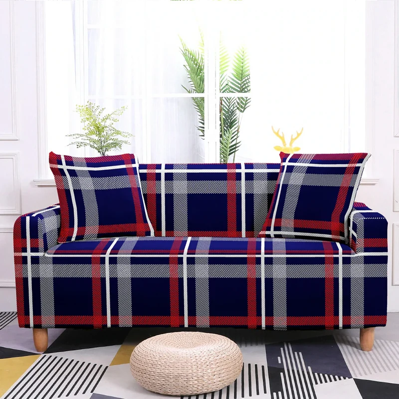Housse de Canapé Tartan Bleu et Rouge
