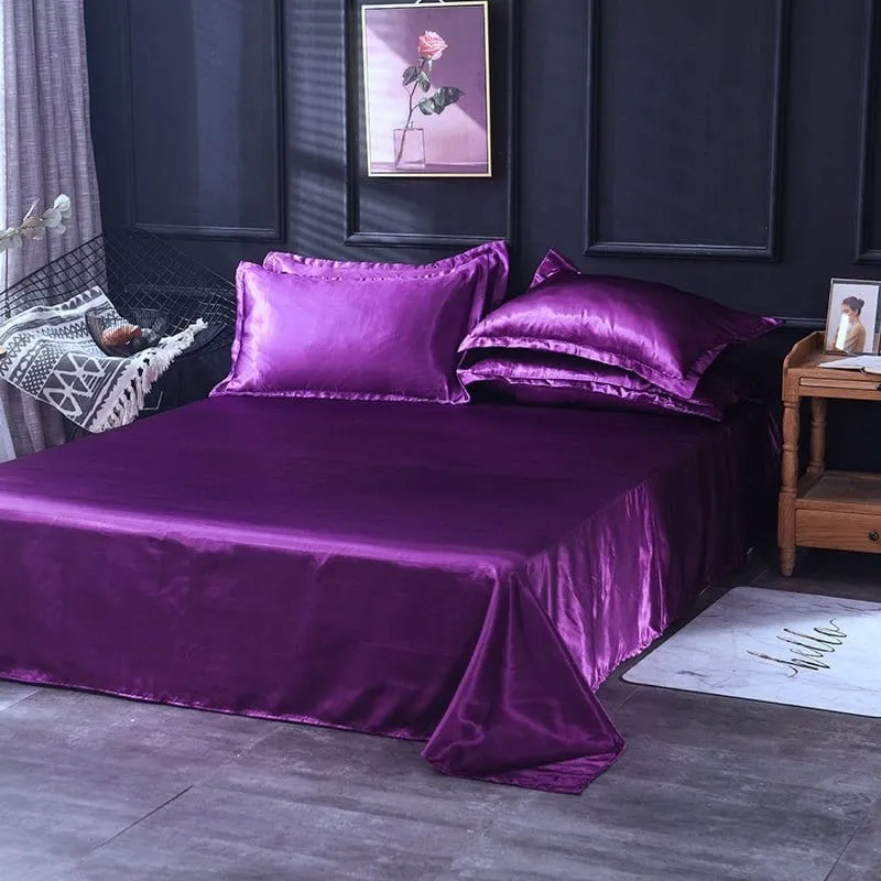 Violet type satin - Drap housse / Housse de couette / 2 taies d'oreiller