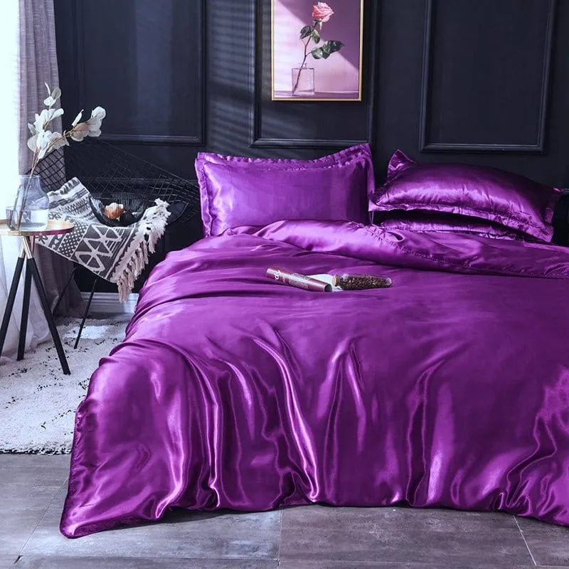 Violet type satin - Drap housse / Housse de couette / 2 taies d'oreiller