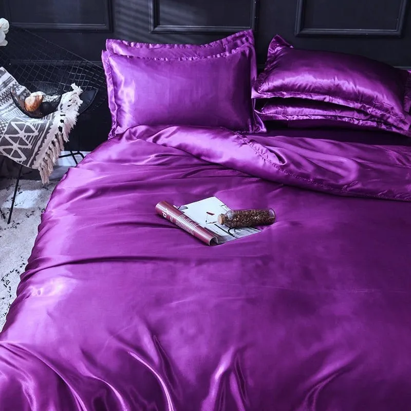 Violet type satin - Drap housse / Housse de couette / 2 taies d'oreiller
