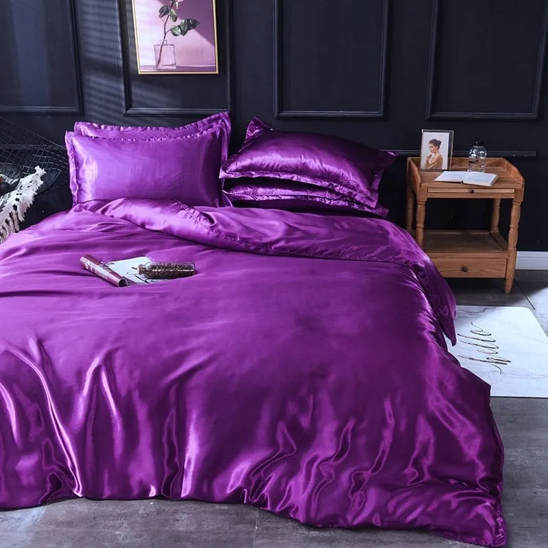 Violet type satin - Drap housse / Housse de couette / 2 taies d'oreiller