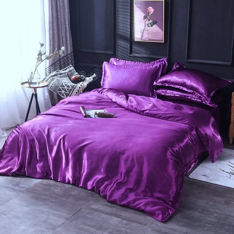Violet type satin - Drap housse / Housse de couette / 2 taies d'oreiller