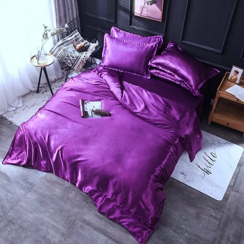 Violet type satin - Drap housse / Housse de couette / 2 taies d'oreiller