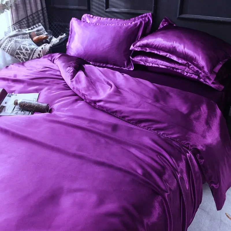 Violet type satin - Drap housse / Housse de couette / 2 taies d'oreiller