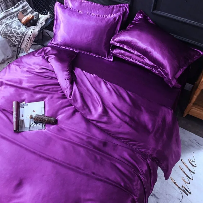 Violet type satin - Drap housse / Housse de couette / 2 taies d'oreiller