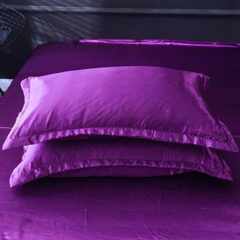Violet type satin - Drap housse / Housse de couette / 2 taies d'oreiller