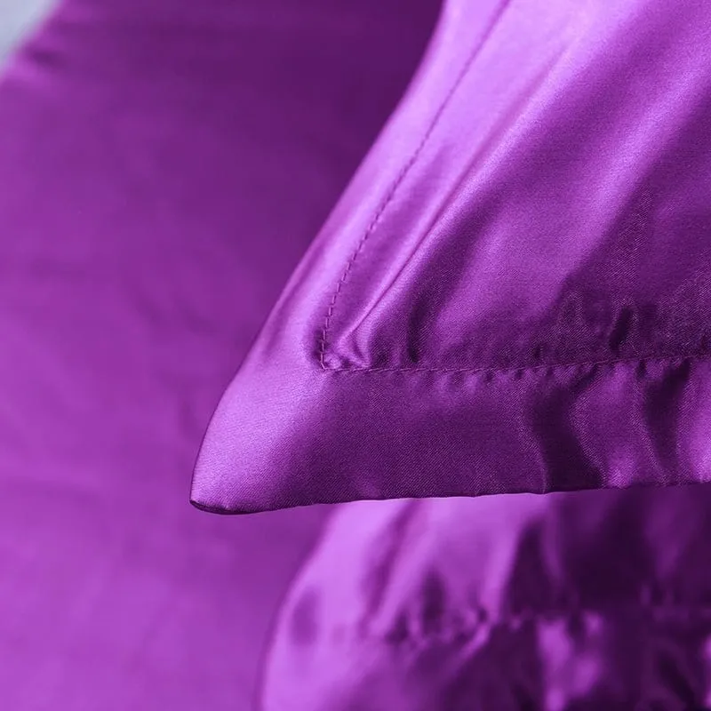 Violet type satin - Drap housse / Housse de couette / 2 taies d'oreiller