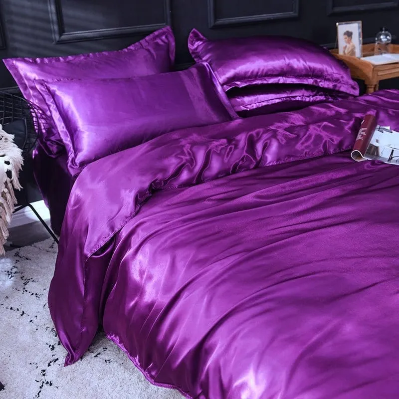 Violet type satin - Drap housse / Housse de couette / 2 taies d'oreiller