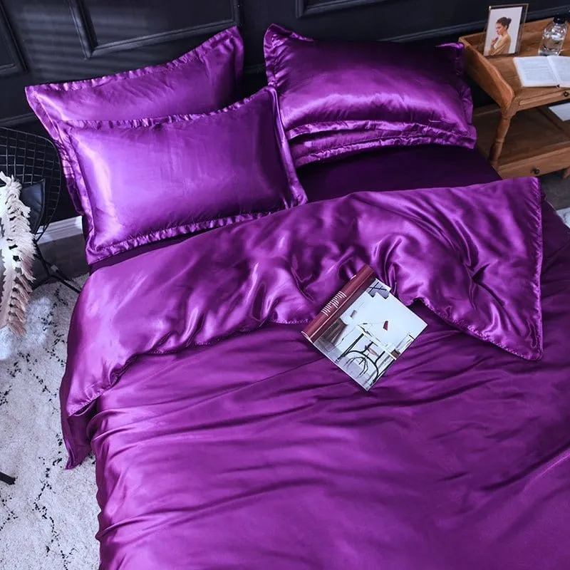 Violet type satin - Drap housse / Housse de couette / 2 taies d'oreiller