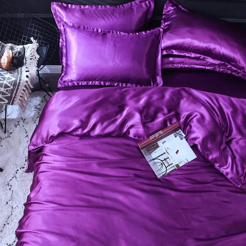 Violet type satin - Drap housse / Housse de couette / 2 taies d'oreiller