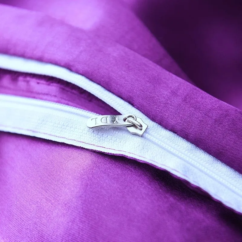 Violet type satin - Drap housse / Housse de couette / 2 taies d'oreiller