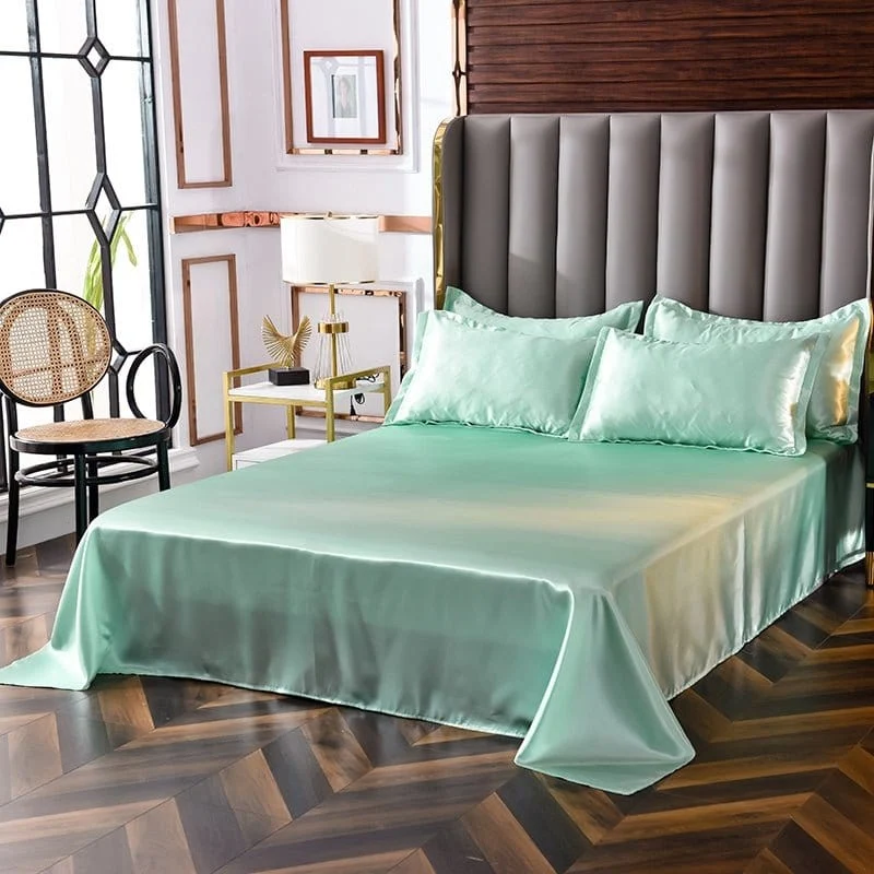 Vert opaline type satin - Drap housse / Housse de couette / 2 taies d'oreiller