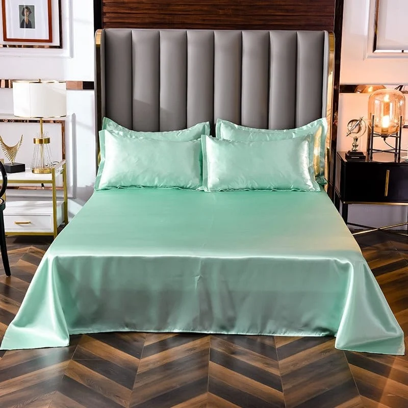 Vert opaline type satin - Drap housse / Housse de couette / 2 taies d'oreiller