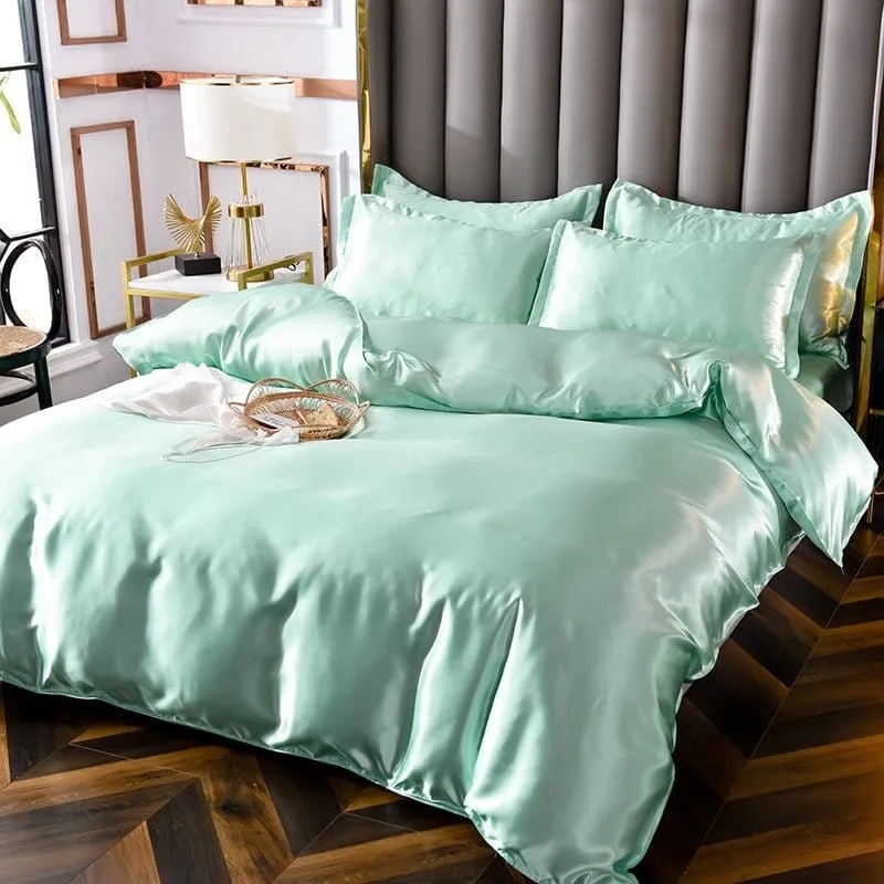 Vert opaline type satin - Drap housse / Housse de couette / 2 taies d'oreiller