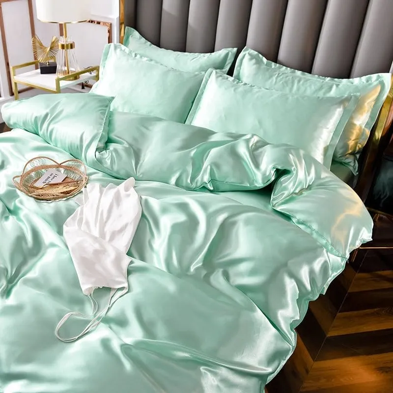 Vert opaline type satin - Drap housse / Housse de couette / 2 taies d'oreiller