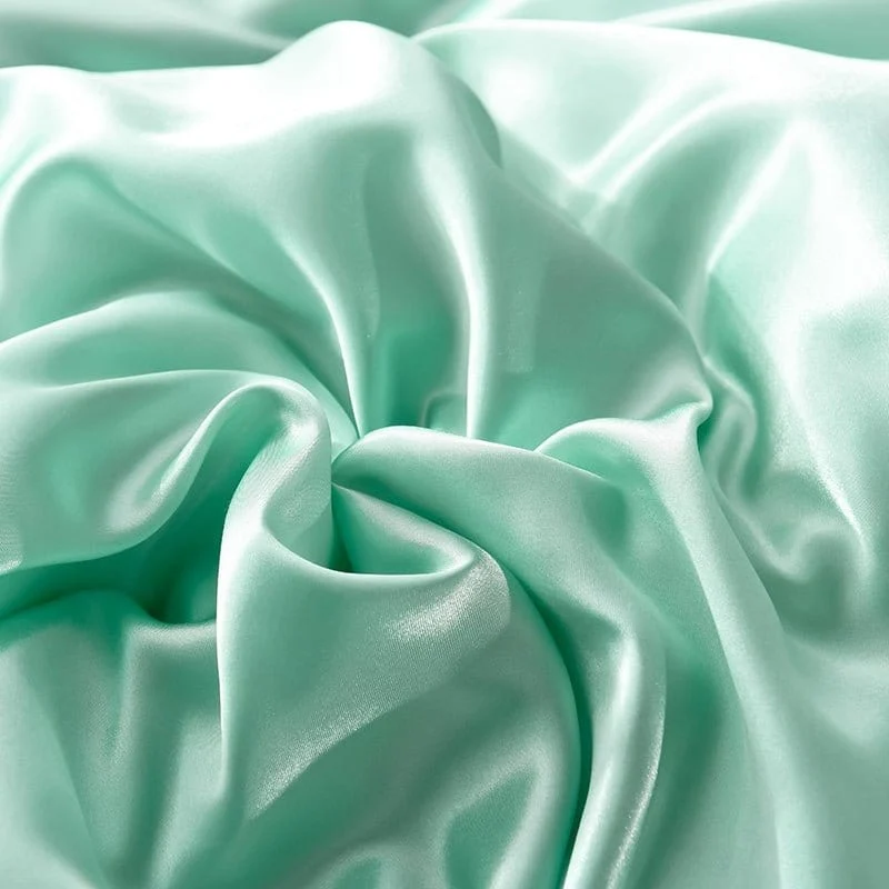 Vert opaline type satin - Drap housse / Housse de couette / 2 taies d'oreiller