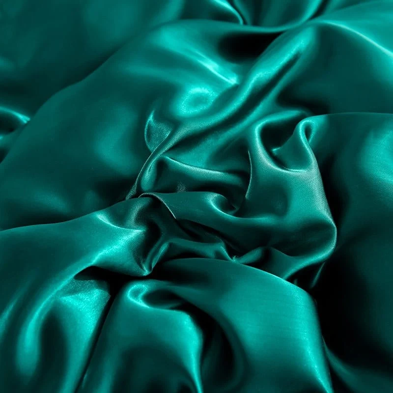 Vert type satin - Drap housse / Housse de couette / 2 taies d'oreiller