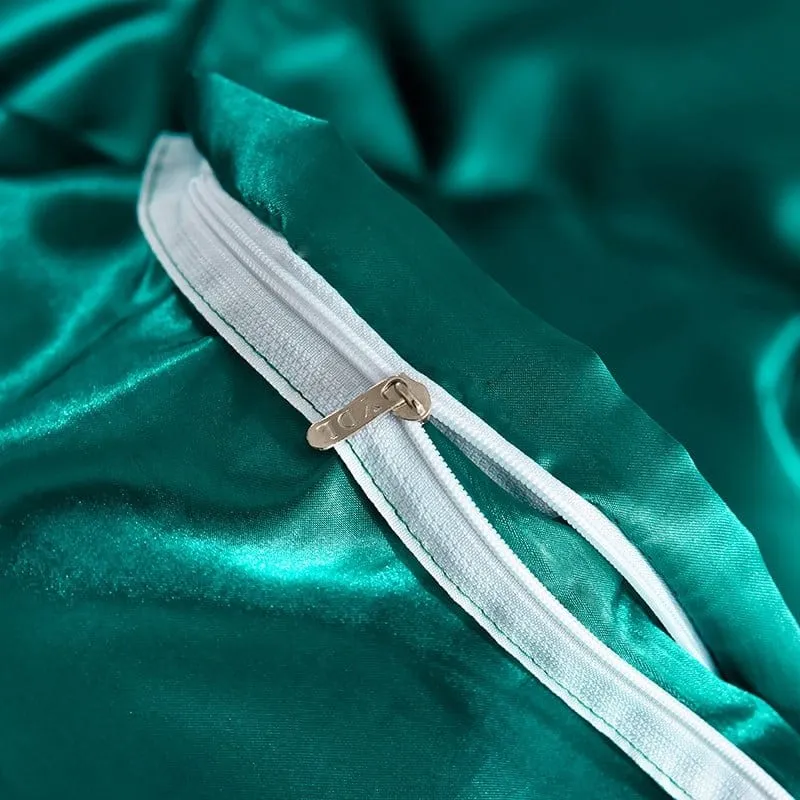 Vert type satin - Drap housse / Housse de couette / 2 taies d'oreiller