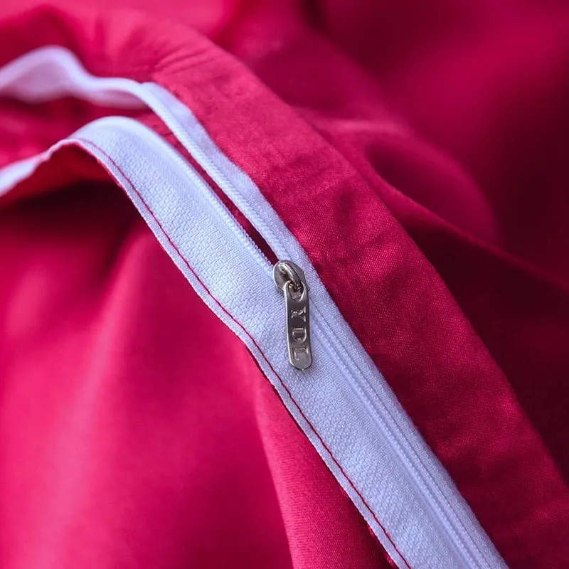 Rouge type satin - Drap housse / Housse de couette / 2 taies d'oreiller