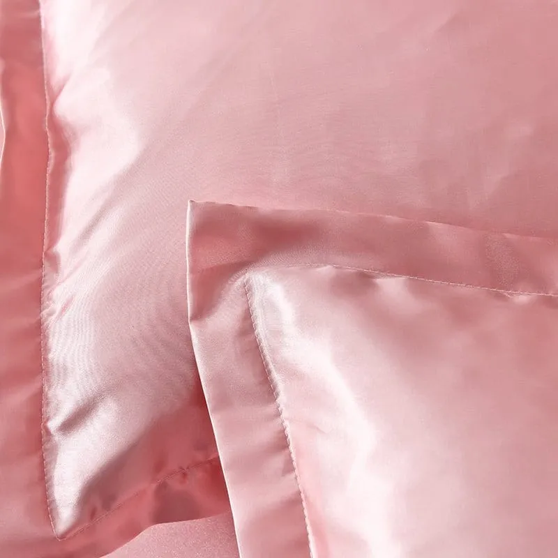 Rose pêche type satin - Drap housse / Housse de couette / 2 taies d'oreiller