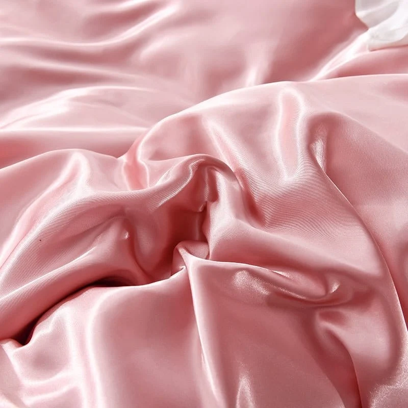 Rose pêche type satin - Drap housse / Housse de couette / 2 taies d'oreiller