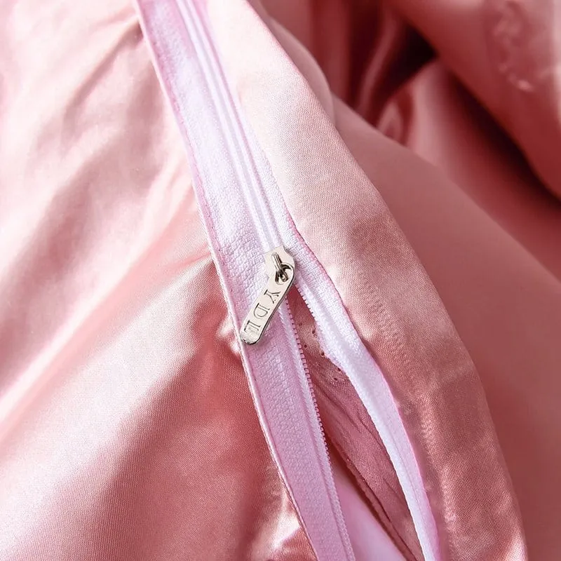 Rose pêche type satin - Drap housse / Housse de couette / 2 taies d'oreiller