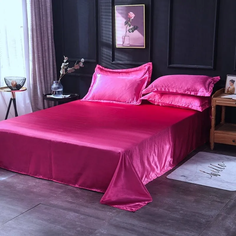 Rose fushia type satin - Drap housse / Housse de couette / 2 taies d'oreiller