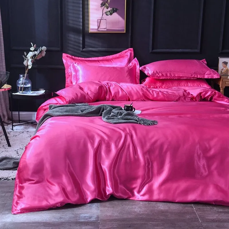 Rose fushia type satin - Drap housse / Housse de couette / 2 taies d'oreiller