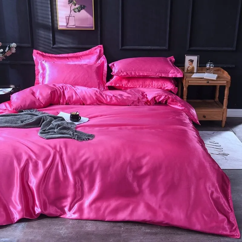 Rose fushia type satin - Drap housse / Housse de couette / 2 taies d'oreiller