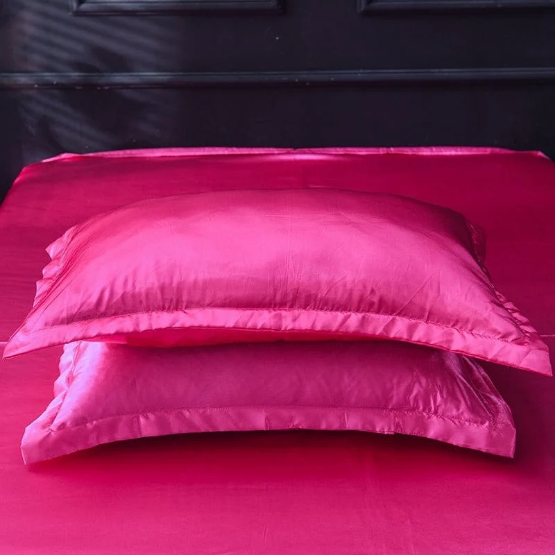 Rose fushia type satin - Drap housse / Housse de couette / 2 taies d'oreiller