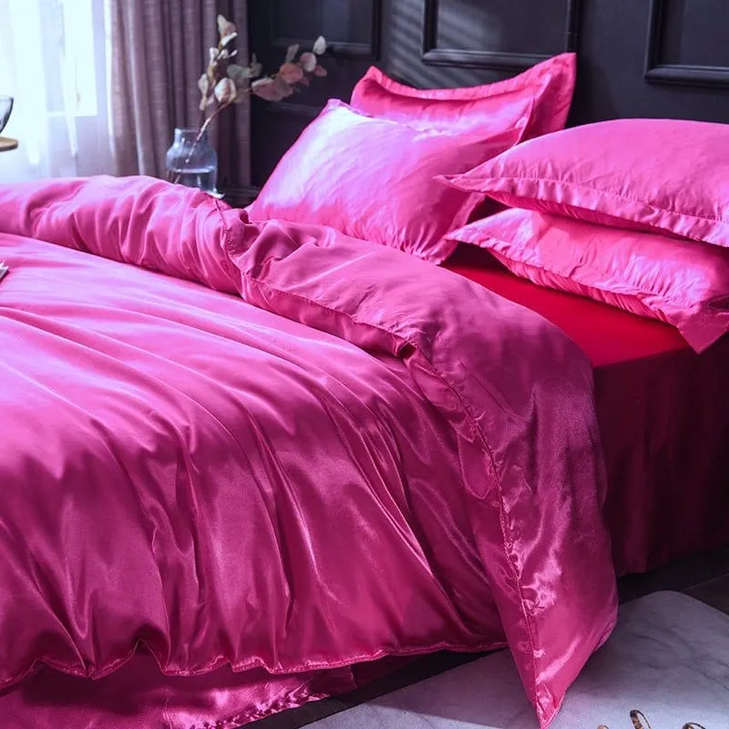 Rose fushia type satin - Drap housse / Housse de couette / 2 taies d'oreiller