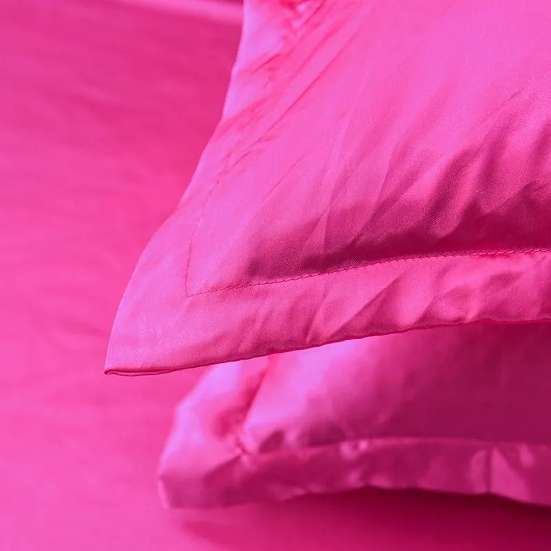 Rose fushia type satin - Drap housse / Housse de couette / 2 taies d'oreiller