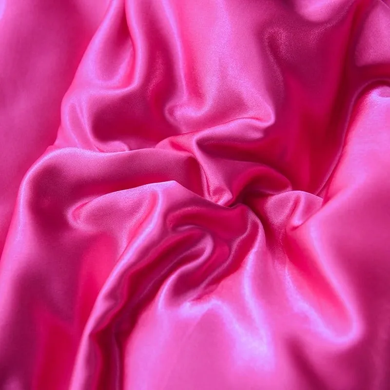 Rose fushia type satin - Drap housse / Housse de couette / 2 taies d'oreiller