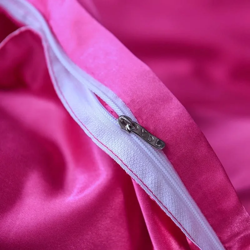 Rose fushia type satin - Drap housse / Housse de couette / 2 taies d'oreiller