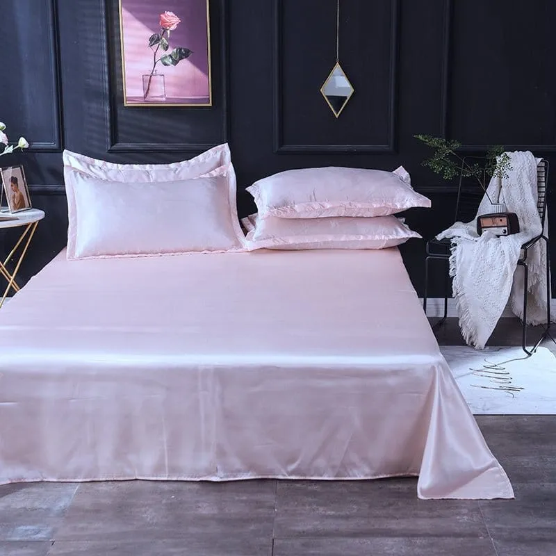 Rose clair type satin - Drap housse / Housse de couette / 2 taies d'oreiller