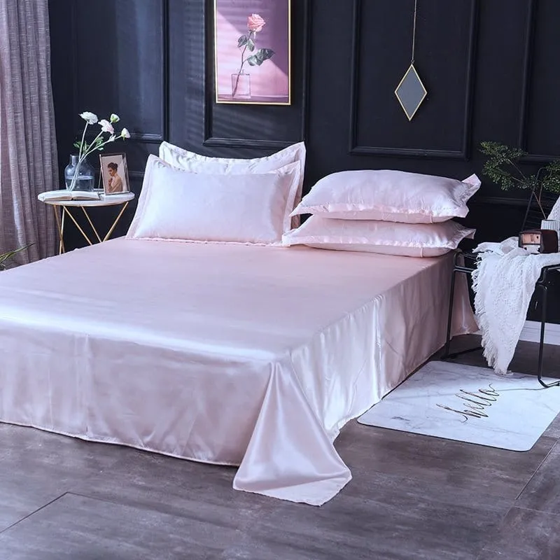 Rose clair type satin - Drap housse / Housse de couette / 2 taies d'oreiller