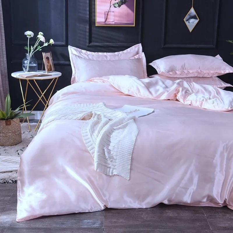 Rose clair type satin - Drap housse / Housse de couette / 2 taies d'oreiller