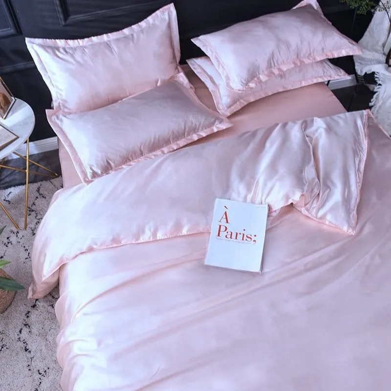 Rose clair type satin - Drap housse / Housse de couette / 2 taies d'oreiller