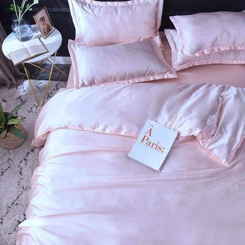 Rose clair type satin - Drap housse / Housse de couette / 2 taies d'oreiller