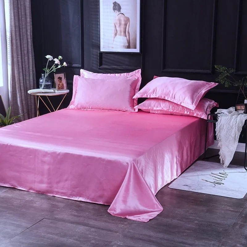Rose bonbon type satin - Drap housse / Housse de couette / 2 taies d'oreiller