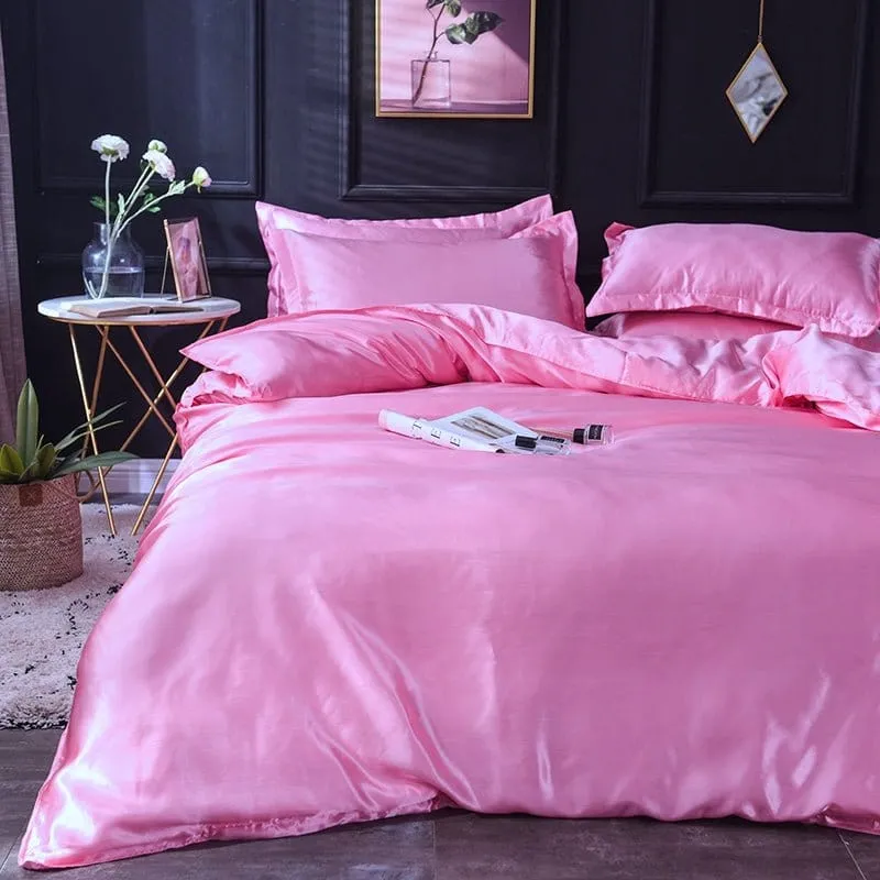 Rose bonbon type satin - Drap housse / Housse de couette / 2 taies d'oreiller
