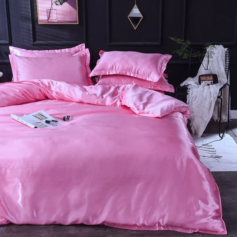Rose bonbon type satin - Drap housse / Housse de couette / 2 taies d'oreiller