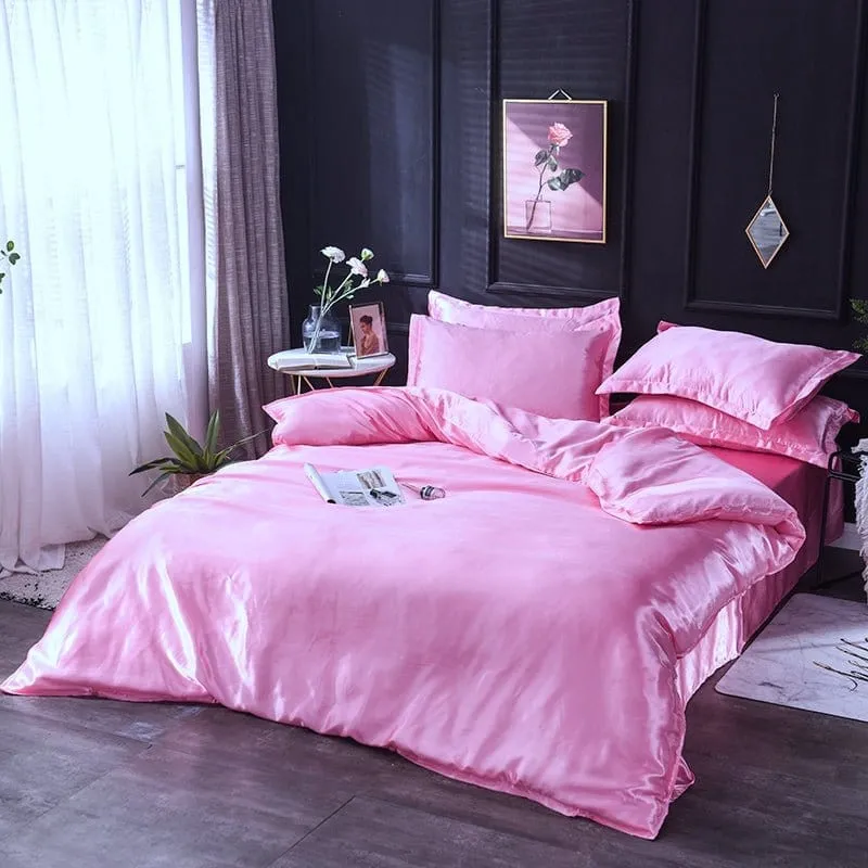 Rose bonbon type satin - Drap housse / Housse de couette / 2 taies d'oreiller