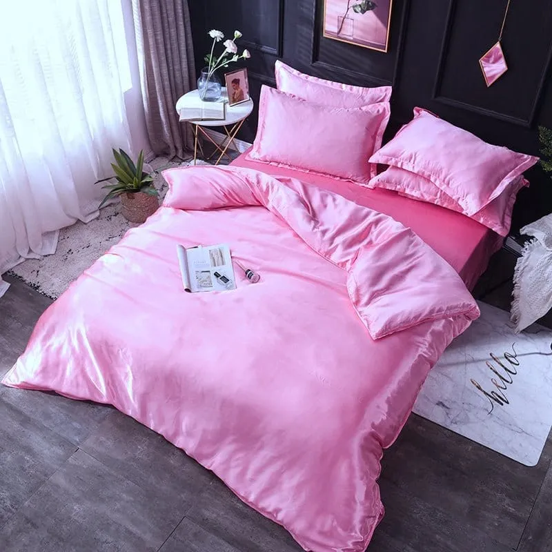 Rose bonbon type satin - Drap housse / Housse de couette / 2 taies d'oreiller