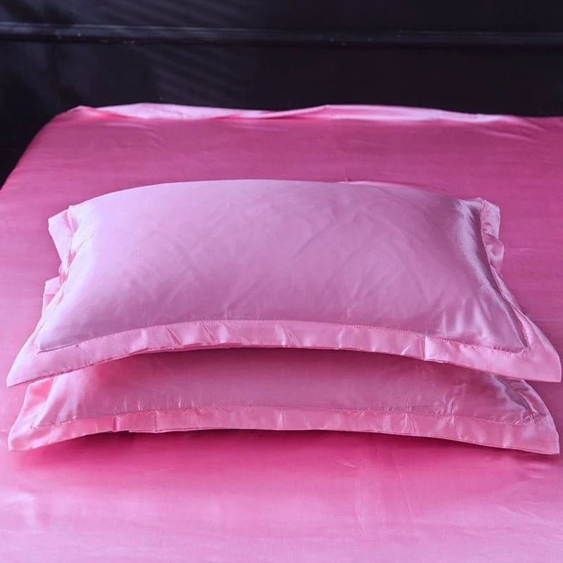 Rose bonbon type satin - Drap housse / Housse de couette / 2 taies d'oreiller