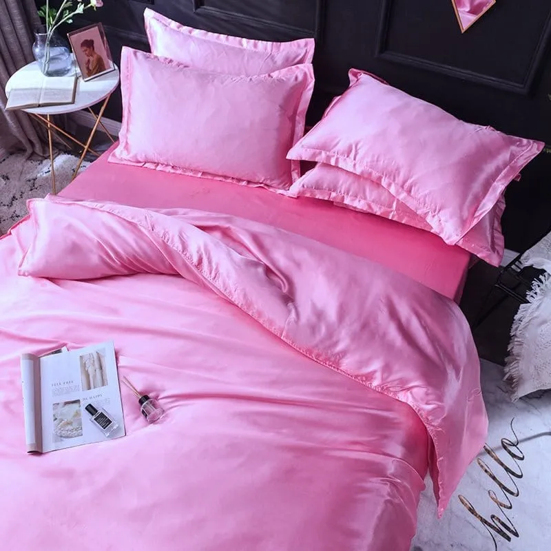 Rose bonbon type satin - Drap housse / Housse de couette / 2 taies d'oreiller