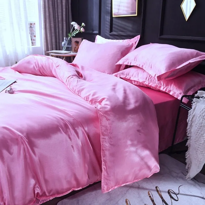 Rose bonbon type satin - Drap housse / Housse de couette / 2 taies d'oreiller